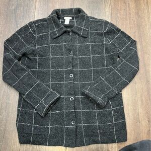 Deane & White Women's Lamb's Wool Button Front Shirt Jacket Gray Plaid